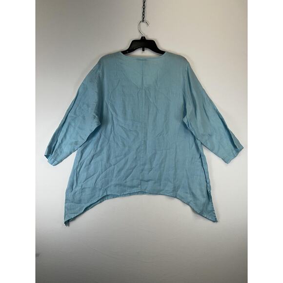La Fixsun Linen Pullover Womens Medium Blue Asymmetric Hem Lightweight Top USA - Picture 2 of 6